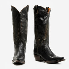 Tuhoomall Western Style Snake Print Mid-Calf Boots for Women - Slip-On Chunky Heels for Casual and Work Wear Tuhoomall