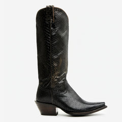 Tuhoomall Western Style Snake Print Mid-Calf Boots for Women - Slip-On Chunky Heels for Casual and Work Wear