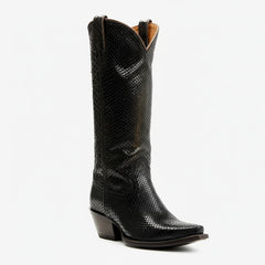 Tuhoomall Western Style Snake Print Mid-Calf Boots for Women - Slip-On Chunky Heels for Casual and Work Wear
