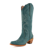 Tuhoomall Western Cowgirl Boots, Embroidered Mid Calf Boot, Casual & Party Style, Chunky Heel, Zipper Closure