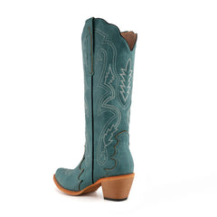Tuhoomall Western Cowgirl Boots, Embroidered Mid Calf Boot, Casual & Party Style, Chunky Heel, Zipper Closure