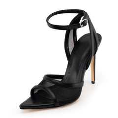 Tuhoomall High Heels Peep Toe Sandals with Ankle Strap for Party, Summer Fashion, Elegant Design, 4.5 Inch Stiletto, Comfortable PU Upper