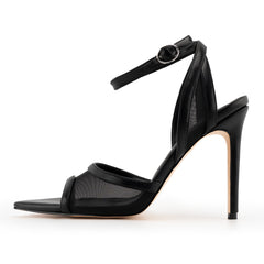 Tuhoomall High Heels Peep Toe Sandals with Ankle Strap for Party, Summer Fashion, Elegant Design, 4.5 Inch Stiletto, Comfortable PU Upper