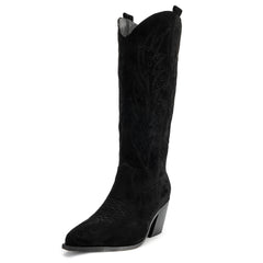Tuhoomall Western Knee-High Boots For Women With Embroidery And Zipper, Chunky Heel For Travel, Outdoor, Fashion Casual, Party And Dance