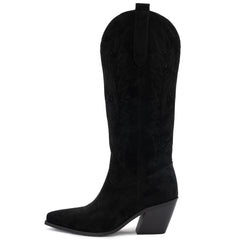 Tuhoomall Western Knee-High Boots For Women With Embroidery And Zipper, Chunky Heel For Travel, Outdoor, Fashion Casual, Party And Dance