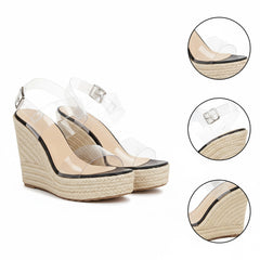 Tuhoomall Comfortable Bohemian Style Slip-On Wedge Sandals with 11 CM Heel for Travel - Waterproof, Solid Color, Open Toe Design