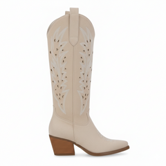 Tuhoomall Western Knee-High Boots For Women With Embroidery And Zipper, Chunky Heel For Travel, Outdoor, Fashion Casual, Party And Dance