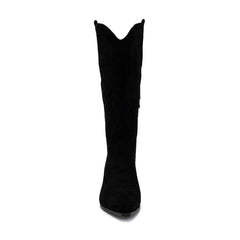 Tuhoomall Western Knee-High Boots For Women With Embroidery And Zipper, Chunky Heel For Travel, Outdoor, Fashion Casual, Party And Dance
