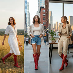 Tuhoomall Western Knee-High Boots with Studs and Rhinestones, Low Chunky Heel 2.25 in, All-Season Fashionable Casual Footwear