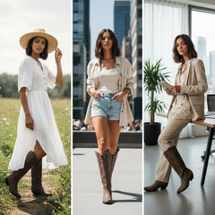 Tuhoomall Western Mid Calf Boots for Women, Embroidered Pointed Toe, Chunky Heel, Slip-On Design for Casual Style