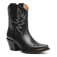 Tuhoomall Western Style Ankle Boots For Women, Vintage Plain Leather, Low Heel, Casual Chic, All-Season Fashion, Unique Embroidery Design