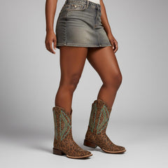 Tuhoomall Western Mid Calf Boots For Women, Chunky Heel, Square Toe, Embroidered Design, Slip-On, Fashion Casual, All Season, Rubber Sole