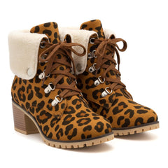 Tuhoomall Fashion Casual Ankle Boots for Women, Classic Street Style, Round Toe, Mid Heel, Lace-Up, Solid Color, Perfect for Winter Wear