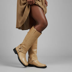 Tuhoomall Stylish Knee High Boots For Women | Comfortable Chunky Heel | Everyday Casual & Travel Use | Solid Color With Metallic Buckle