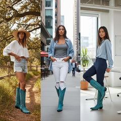 Tuhoomall Western Cowgirl Knee-High Boots, Chunky Heel, Embroidered Floral Design, Slip-On Style for Parties and Casual Outings