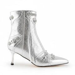 Tuhoomall Stylish Women's Ankle Boots with Zipper, Fringe and Studs for Parties and Casual Outings, Comfortable 3.55 Inch High Heels