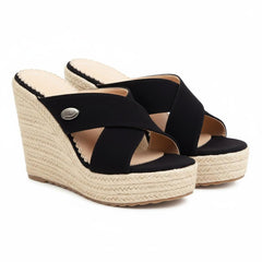 Tuhoomall Waterproof Wedge Sandals for Women, Ethnic Style, Slip-On, Casual Fashion, Rubber Sole, Suede-Like Upper, Perfect for Stylish Outings