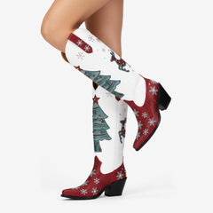 Tuhoomall Western Style Knee High Boots for Fashionable Casual Daily Wear with Comfortable Wide Toe and Sparkling Rhinestones, All-Season Footwear