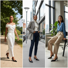 Tuhoomall Comfortable Kitten Heel Slip-On Shoes, Metallic Finish, Fashionable for Work and Travel, Made with Genuine Leather, Perfect for Spring and Summer