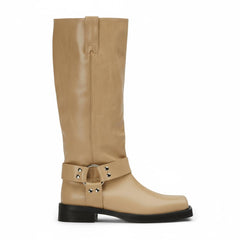 Tuhoomall Stylish Knee High Boots For Women | Comfortable Chunky Heel | Everyday Casual & Travel Use | Solid Color With Metallic Buckle