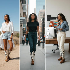 Tuhoomall Western Style Mid Calf Boots With Floral Embroidery - Casual Fashion Footwear For Travel And Parties, 2.00 In Heel, Snip Toe Design