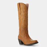 Tuhoomall Comfortable Floral Embroidery Chunky Heel Mid-Calf Boots for Women, Slip-On Design for Parties and Outdoor Events, Vintage Retro Style