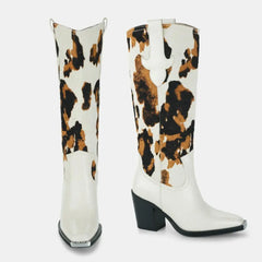 Tuhoomall Western Style Women's Ankle Boots With Lizard Pattern For Party And Dance, 8cm Chunky Heel, Easy Slip-On Design Tuhoomall