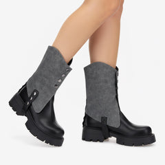 Tuhoomall Stylish Ankle Boots For Women, Casual Short Boots With Round Toe and Thick Heel, Zipper Closure, Versatile For All Seasons