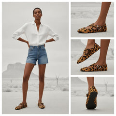 Tuhoomall Ballet Flats For Women, Stylish Casual Shoes, Perfect For Parties & Performances, Adjustable Strap, Trendy Leopard Print, Comfortable Rubber Sole