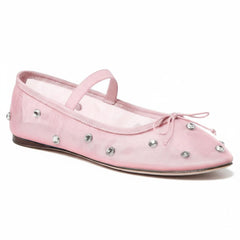 Tuhoomall Comfortable Rhinestone Ballet Flats for Women - Casual Blue Mesh Slip-On Shoes with Low Heel and Round Toe