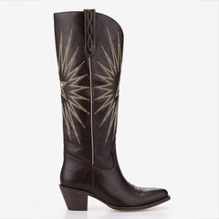 Tuhoomall Western Knee High Boots For Women - Stylish Embroidered Design, Chunky Heel For Comfort, Perfect For Casual And Formal Occasions