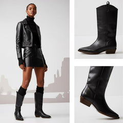 Tuhoomall Western Snip Toe Ankle Boots for Women, Classic All-Season Chunky Heel Rubber Sole, Easy Slip-On Design, Perfect for Casual and Office Wear