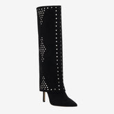 Tuhoomall Women’s Fashion Knee-High Foldable Boots - Stylish Stiletto Heels with Studded Accents for Parties and Casual Wear Tuhoomall