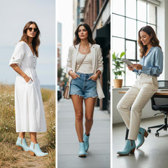 Tuhoomall Stylish Women's Ankle Boots, Chunky 2.36 in Heel, Slip-On Design, Embroidered Details, All-Season Fashion