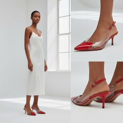 Tuhoomall High Heeled Sandals For Women, Fashion Pointed Toe Design, Mid Heel, Heart Pattern, Perfect For Stylish Outings, Comfortable Rubber Sole