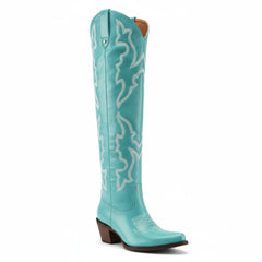 Tuhoomall Western Knee-High Boots for Fashion Casual Style with Embroidered Design and Chunky Heel, Ideal for Ranch and Outdoor Activities