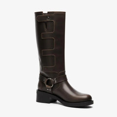 Tuhoomall Vintage Stylish Casual Boots for Women, Comfortable Mid-Calf Square-Toe with Chunky Heel, Adjustable Buckle, All-Season Wear Tuhoomall