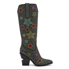 Tuhoomall Comfortable Low Heeled Suede Ankle Boots with Rhinestones for Parties and Performances Tuhoomall