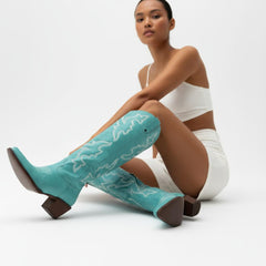 Tuhoomall Western Knee-High Boots for Fashion Casual Style with Embroidered Design and Chunky Heel, Ideal for Ranch and Outdoor Activities