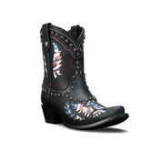 Tuhoomall Western Ankle Boots with Rubber Sole, Zipper Detail, Casual Style, Studded Graphic Design, High Shaft Height of 6 inches for All Seasons