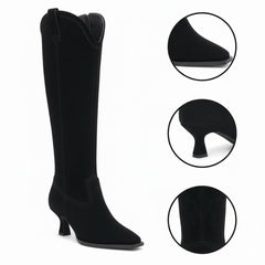 Tuhoomall Stylish Knee-High Boots for Women, Comfortable Cat Heel with Zipper Closure, Classic Solid Color for Casual, Business, and Travel