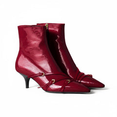 Tuhoomall Fashion Ankle Boots for Women, Comfortable Pointed Toe, Cat Heel with Hardware Buckles, Ideal for Parties and Daily Wear, Casual All-Season Style