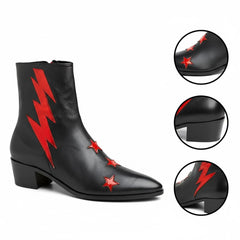 Tuhoomall Pointed-Toe Chunky Heel Ankle Booties with Zipper Closure - Fashionable Floral Applique Design for Parties and Everyday Wear