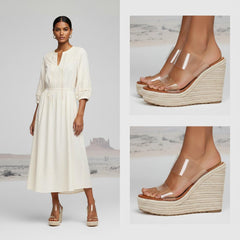 Tuhoomall Comfortable Platform Wedge Sandals for Women - 10.5cm Heel, Open-Toe Design, Fashionable Summer Style with PVC and Rubber Materials