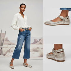 Tuhoomall Comfortable Mary Jane Flats for Women - Adjustable Ankle Strap, Studded Design, Lightweight Casual and Formal Shoes