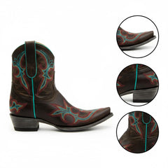 Tuhoomall Fashion Western Ankle Boots for Women with Floral Embroidery, Casual Stylish High Ankle Design, Durable Rubber Sole, All-Season Comfortable Wear