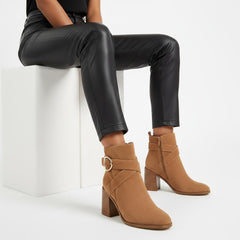 Tuhoomall Fashion Ankle Boots for Women, Comfort Short Booties with Chunky Heels, Casual Office Wear, Adjustable Metal Buckle, Rubber Sole, All-Season Style