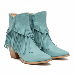 Tuhoomall Western Ankle Boots for Women, Fringed Design, Casual Fashion, Chunky Heel 2.36 in, Zipper Closure, All-Season Comfort