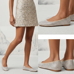 Tuhoomall Comfortable Slip-On Flats for Women - Suede and Denim Upper with Rhinestone Details - Perfect for Fashion Casual, Work, and Parties - Spring/Summer Wear