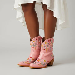 Tuhoomall Stylish Western Ankle Boots with Floral Embroidery, Rubber Sole, Chunky 5cm Heel for Classic and Casual Looks